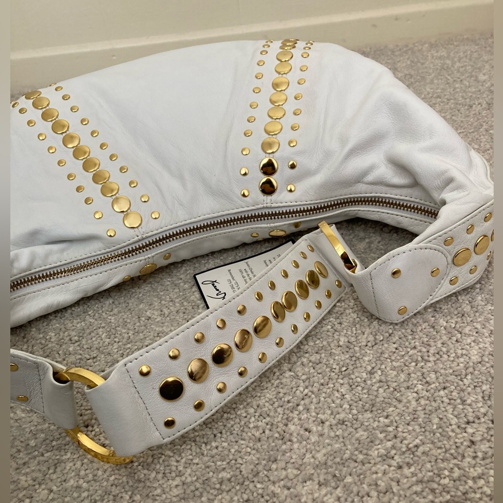 NWT ✨ Y2K Junior Drake White Leather Gold Studded Hobo Handbag Purse Bag - Picture 6 of 15
